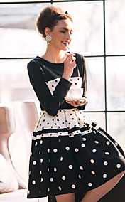 TS Polka Dots Print Slim Swing Dress