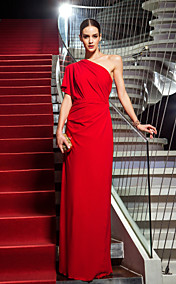 Sheath/Column One Shoulder Floor-length Jersey Evening Dress