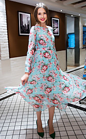 TS Flora Print Chiffon Long Sleeve Asymmetric Hem Dress