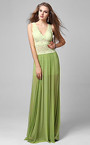 Sheath/Column V-neck Floor-length Chiffon And Lace Cocktail Dress