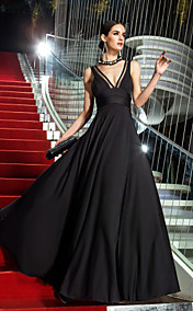 A-line V-neck Floor-length Jersey Evening Dress