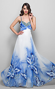 A-line/Princess Spaghetti Straps Sweep/Brush Train Print Evening/Prom Dress