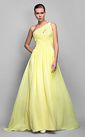 Sheath/Column One Shoulder Sweep/Brush Train Georgette Evening/Prom Dress (759990)