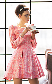 TS Puff Sleeve Jacquard Swing Dress