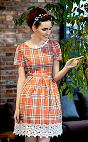 TS Vintage Grid Lace Hem Dress