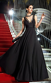 A-line V-neck Floor-length Jersey Evening Dress