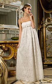 Sheath/Column Spaghetti Straps Floor-length Lace Wedding Dress