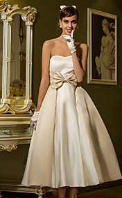 A-line Princess Sweetheart Tea-length Satin Wedding Dress (710749)