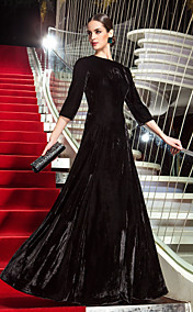 A-line Jewel Floor-length Velvet Evening Dress inspired by Diane Kruger at Venice Film Festival