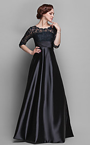 Sheath/Column Jewel Floor-length Stretch Satin And Lace Mother of Bride Dress (682760)