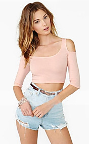 Women‘s Sexy One Shoulder Half Sleeve Stretch Crop Top