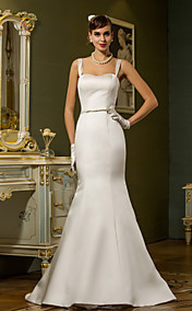 Trumpet/Mermaid Straps Sweep/Brush Train Satin Weddimg Dress (783897)