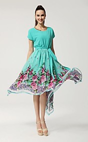 Women's All Sizes Draped Asymmetric Metal Lace Collar Rose Hem Dress