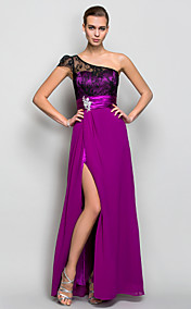 A-line One Shoulder Floor-length Georgette Evening Dress (759791)