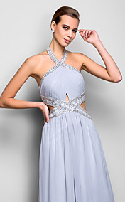 Sheath/Column Halter Floor-length Georgette Evening Dress (759913)
