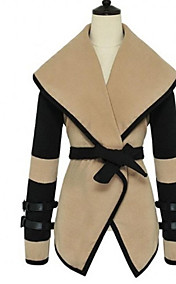 Women's Fashion Cozy Turn-down Collar Big Lapel Belted Trench Coat 