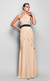 Sheath/Column One Shoulder Natural Floor-length Chiffon Evening Dress(759796)