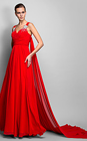 A-line/Princess Straps Floor-length Chiffon Evening Dress