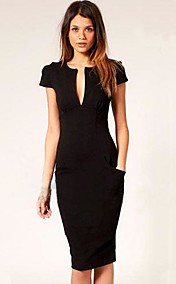 Women's Sexy Short Sleeve V-neck Solid Dress