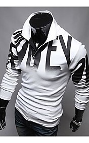 Men's Printed Letters Slim Long Sleeve  Shirt POLO