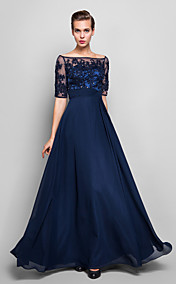 Sheath/Column Off-the-shoulder Floor-length Chiffon And Tulle Evening Dress (551359)