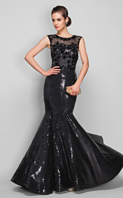 Trumpet/Mermaid Scoop Sweep/Brush Train Sequined and Tulle Evening Dress (889753)
