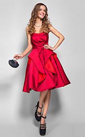 A-line Strapless Knee-length Satin Cocktail Dress 