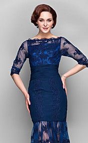 Trumpet/Mermaid Bateau Knee-length Tulle And Chiffon Mother of the Bride Dress 