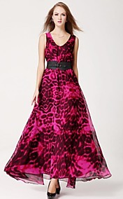 Women's V-neck Backless Ball Gown Hem Plus Size Loose Present Waistbelt Evening Party Long Dress