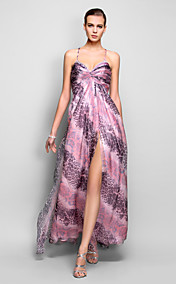 A-line/Princess Spaghetti Straps Floor-length Print Chiffon Evening Dress