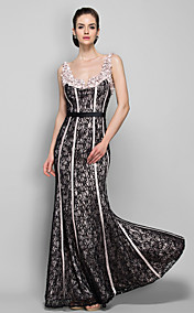 Sheath/Column Straps Floor-length Stretch Satin And Lace Evening Dress