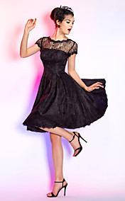 A-line Jewel Knee-length Lace Cocktail Dress (699500)