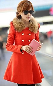 Women's Fur Collar  Woolen Long Trench Coat