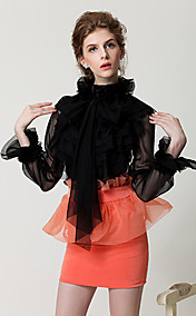 Women's Vintage Style See-though Chiffon Layer Detail Shirt