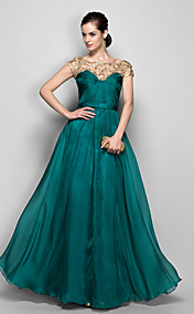 A-line Bateau Floor-length Chiffon Evening Dress