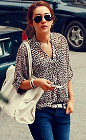 Women's Leopard Stand Collar Chiffon Shirt