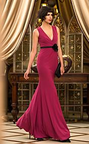 Trumpet/Mermaid V-neck Floor-length Jersey Evening Dress (759998) 