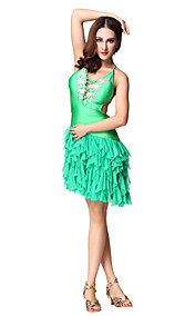 Dancewear Women's Sexy Sequined Split Front Straped Backless Polyester Latin Dance Dress(More Colors With Pads)