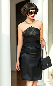 Sheath/Column Strapless Knee-length Stretch Satin Cocktail Dress (808618)