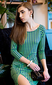 TS Color Houndstooth Elasticity Slip Hem Dress