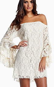 Women's Spring Sexy Bateau Ruffle Lace Dress