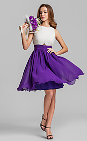 A-line Scoop Short/Mini Georgette Bridesmaid Dress (808914)