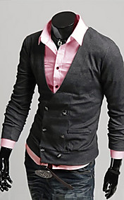 Men's Casual Slim Fit Double Breasts Stylish Woolen V Neck Cardigan
