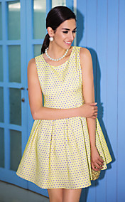 TS Honeycomb Jacquard Pleats Sleeveless Swing Dress