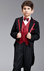 Seven Pieces Black And Red Swallow-tail Ring Bearer Suit With Two Bow Ties