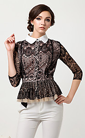 Women'S Spring Vintage Tailor Collar Lace Blouse