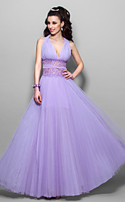 A-line Halter Floor-length Chiffon And Tulle Evening Dress (759904)