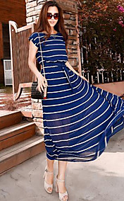 TS-  Stripes Chiffon Short Sleeve Maxi Dress