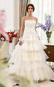 A-line  Strapless Sweep/Brush Train Satin And Organza Wedding Dress