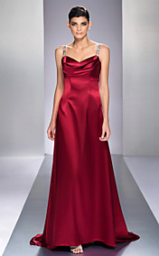 A-line Straps Sweep/Brush Train Stretch Satin Evening Dress